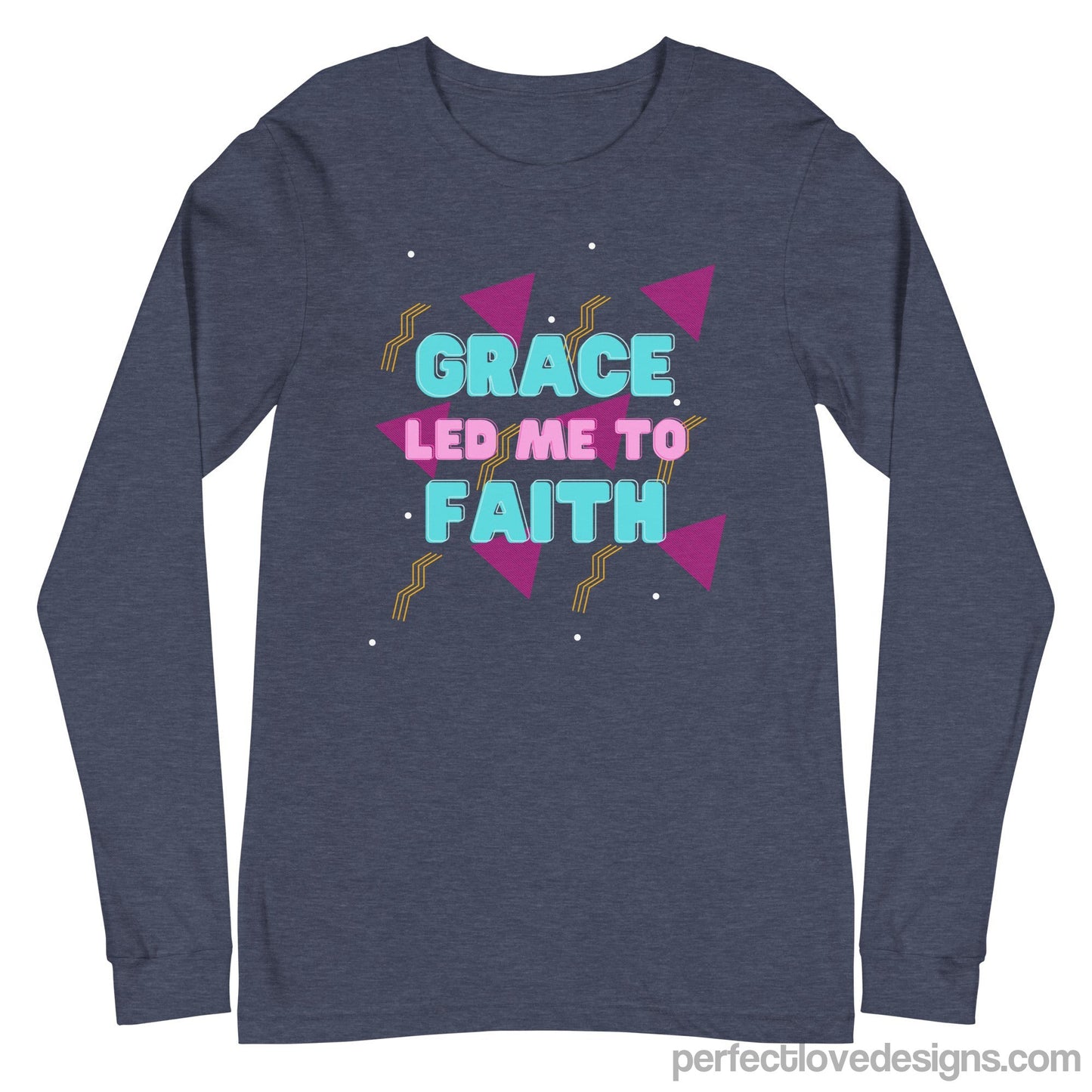 Grace Led Me to Faith Long Sleeve-Heather Navy-XS-Perfect Love Designs