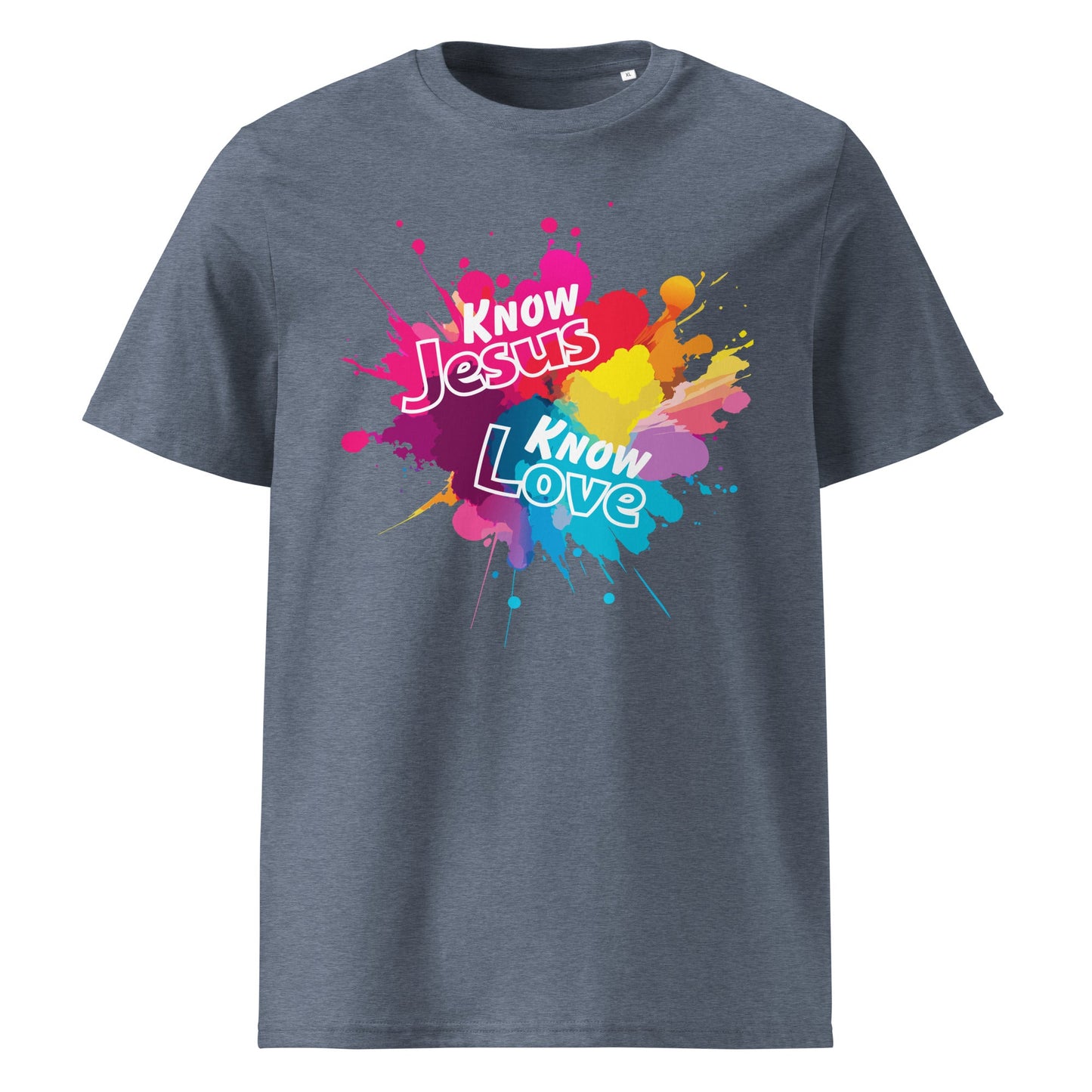 Know Jesus 100% Organic Cotton T-Shirt-Dark Heather Blue-S-Perfect Love Designs
