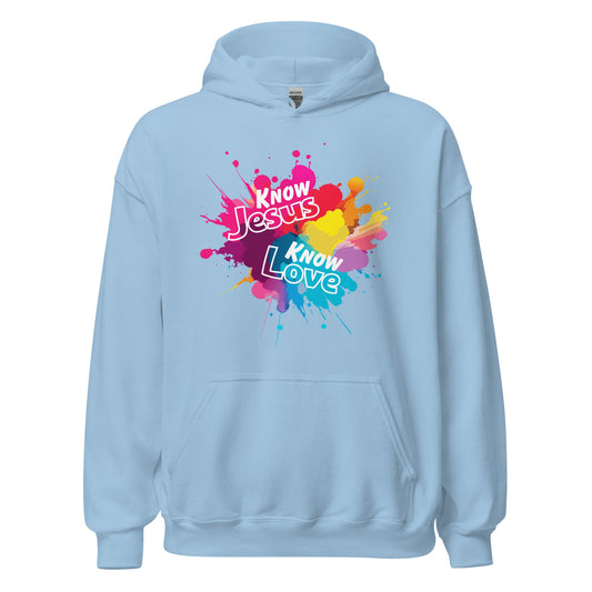 Know Jesus Hoodie-Light Blue-S-Perfect Love Designs