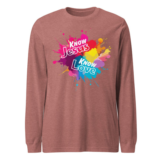Know Jesus Long Sleeve Tee-Heather Mauve-XS-Perfect Love Designs