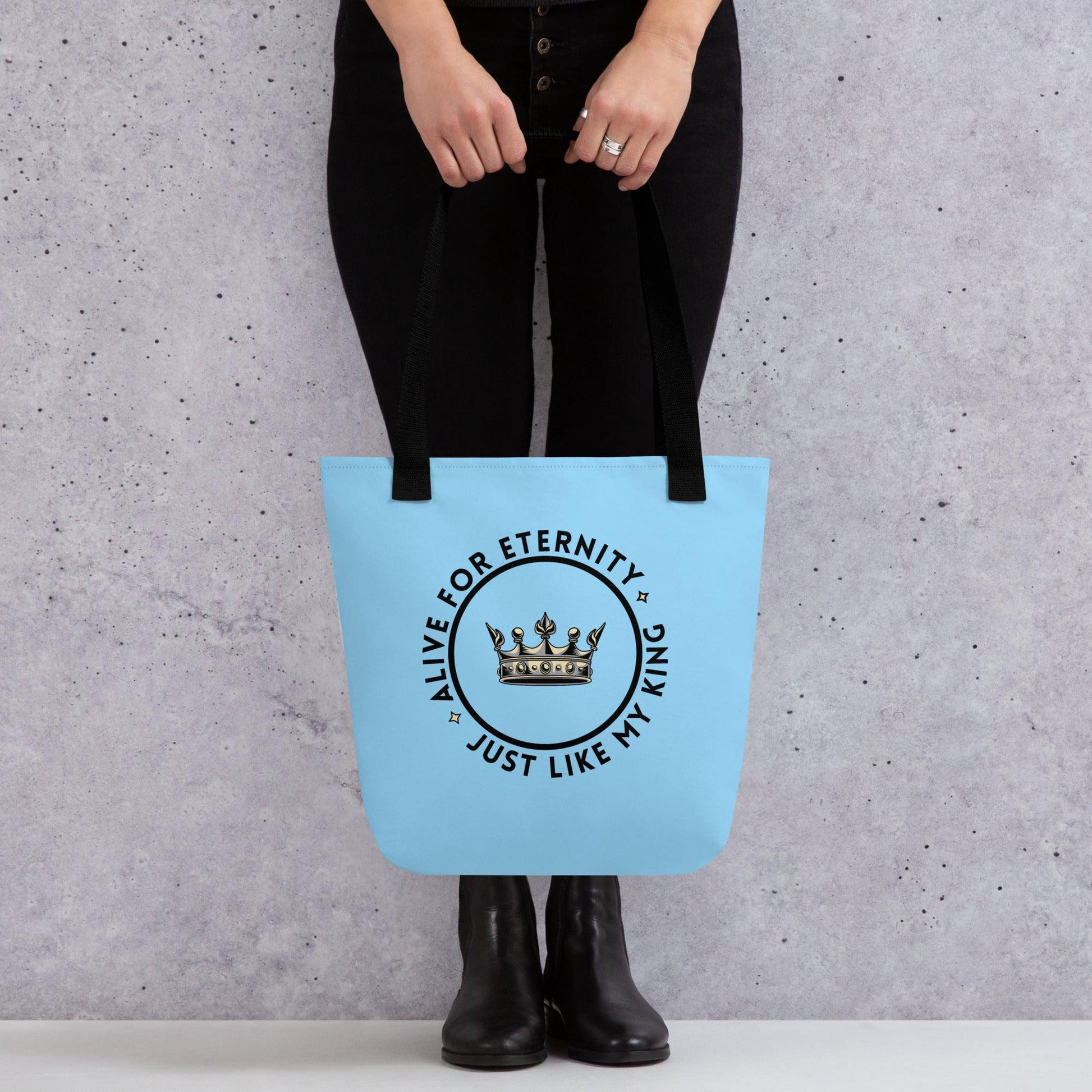 Alive for Eternity Tote Bag-blue with black straps-Perfect Love Designs