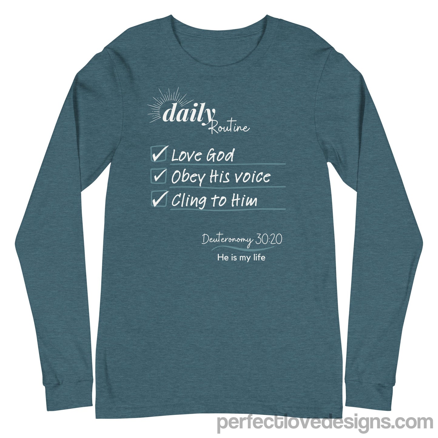 Daily Routine Long Sleeve-Heather Deep Teal-Perfect Love Designs