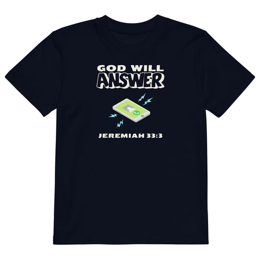 God Will Answer 100% Organic Cotton Youth T-Shirt-French Navy-3-4-Perfect Love Designs