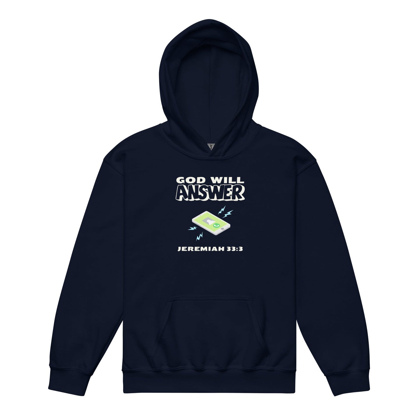 God Will Answer Youth Hoodie-Navy-XS-Perfect Love Designs