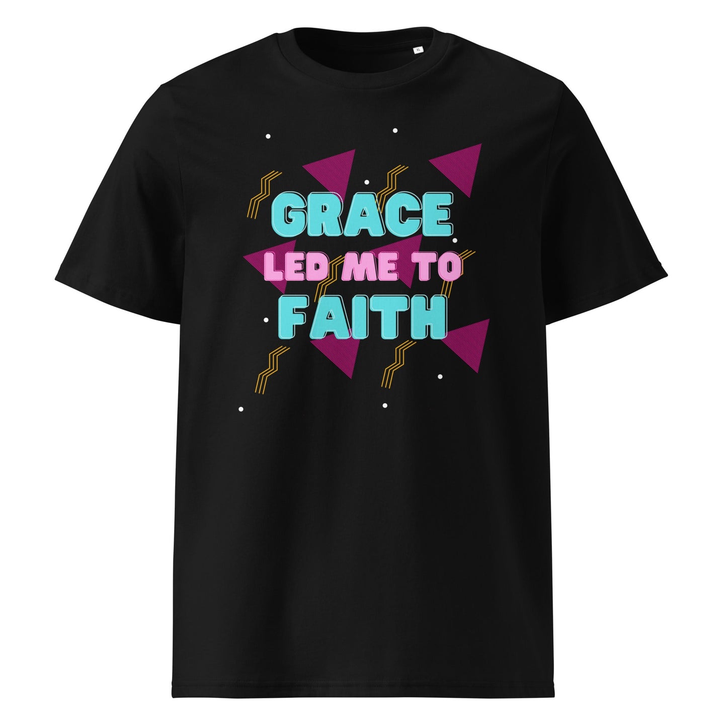 Grace Led Me to Faith 100% Organic Cotton T-Shirt-Black-S-Perfect Love Designs