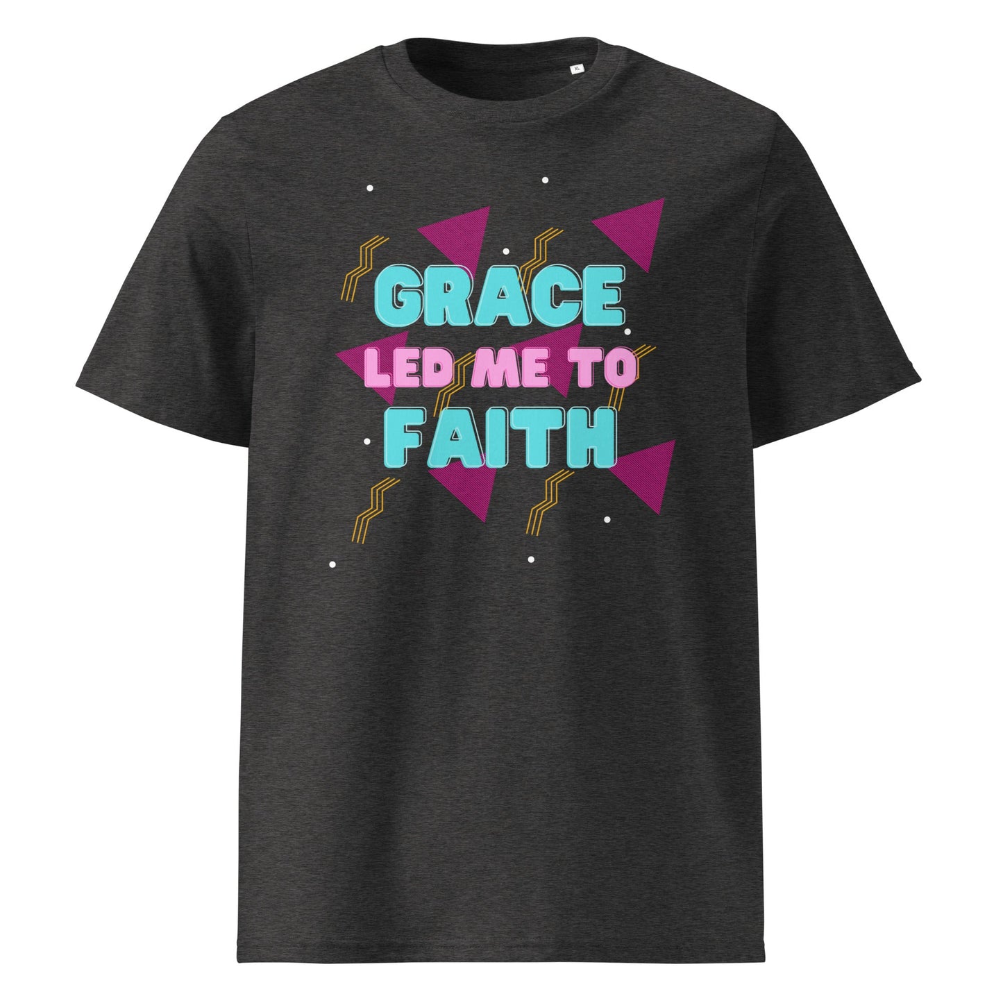 Grace Led Me to Faith 100% Organic Cotton T-Shirt-Dark Heather Grey-S-Perfect Love Designs