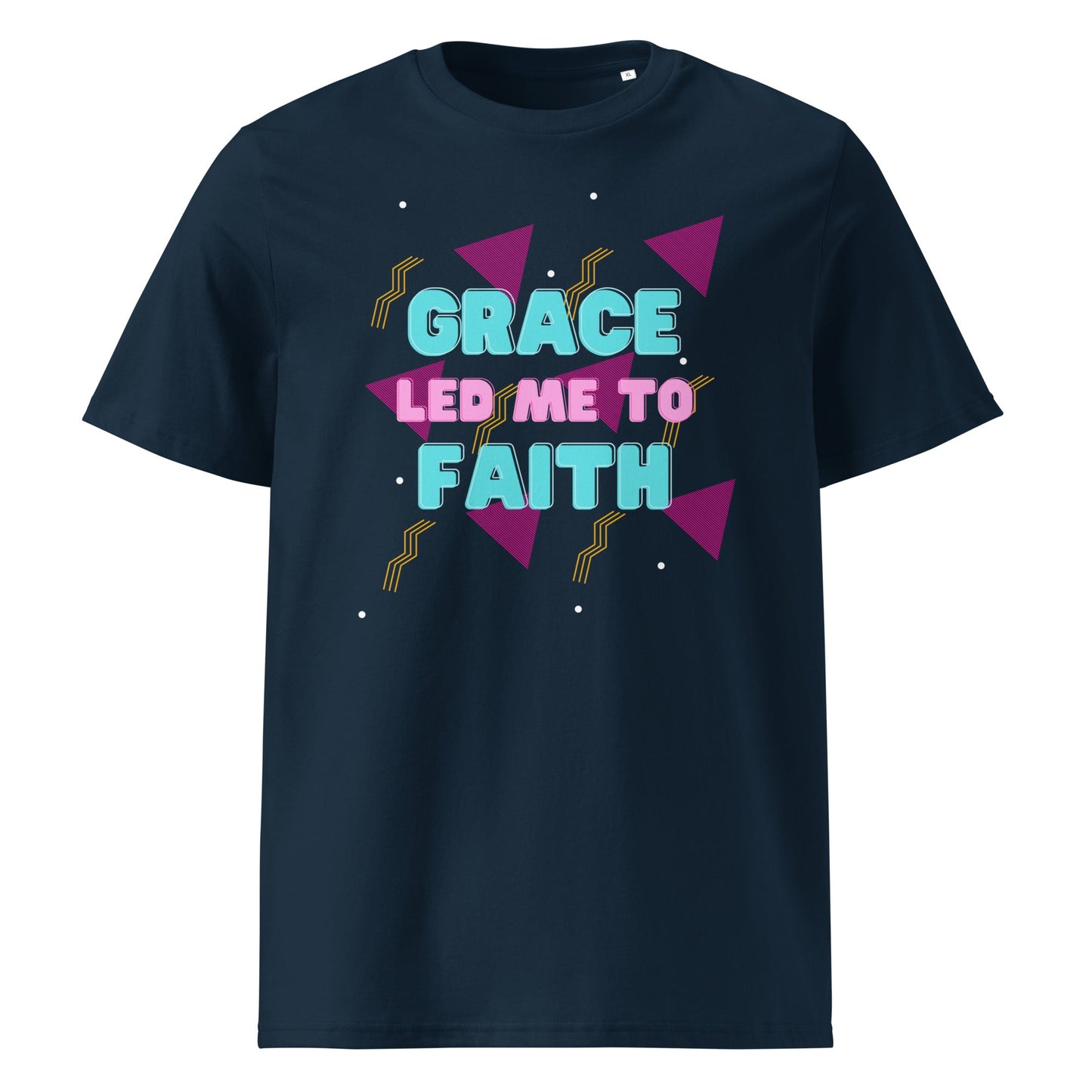 Grace Led Me to Faith 100% Organic Cotton T-Shirt-French Navy-S-Perfect Love Designs