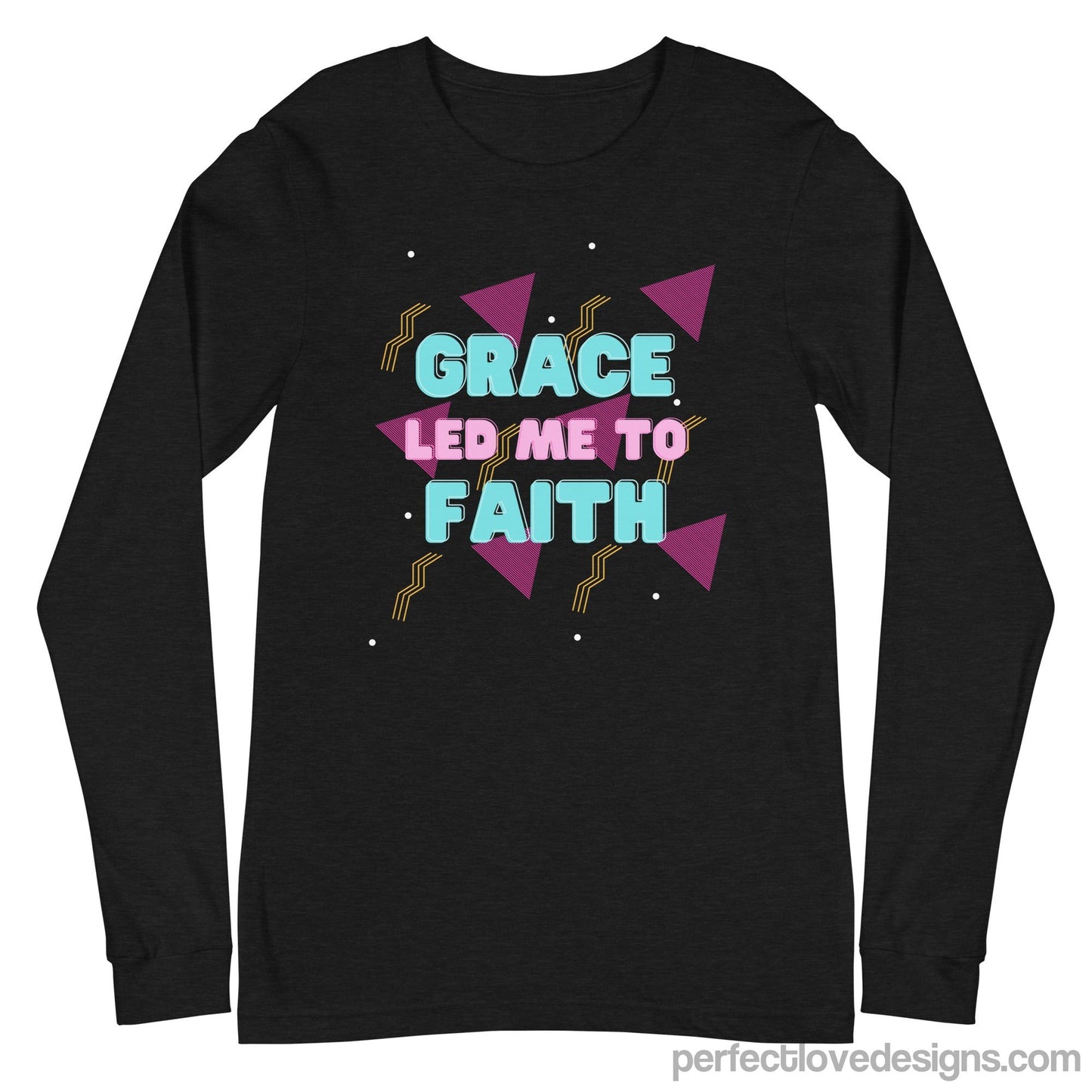 Grace Led Me to Faith Long Sleeve-Black Heather-XS-Perfect Love Designs