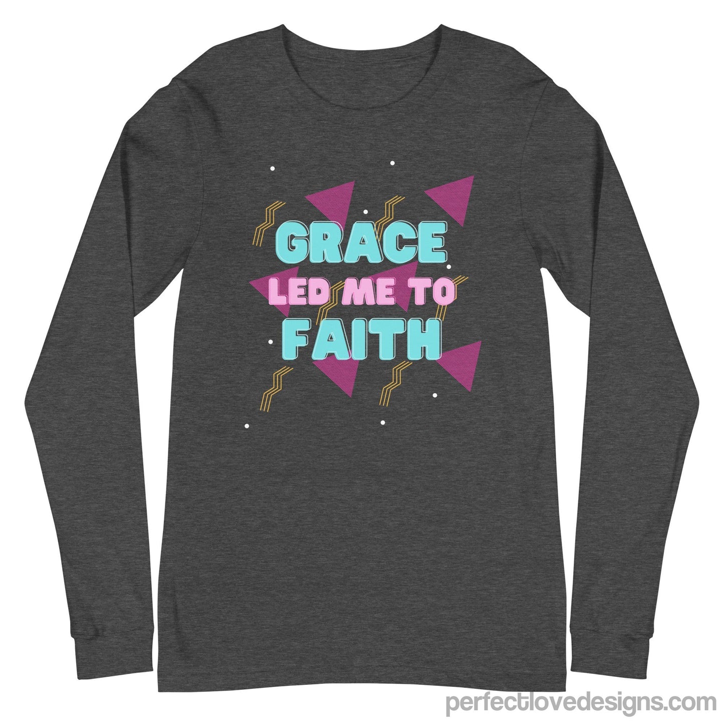 Grace Led Me to Faith Long Sleeve-Dark Grey Heather-XS-Perfect Love Designs