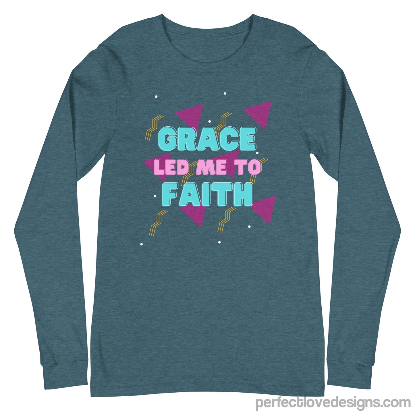 Grace Led Me to Faith Long Sleeve-Heather Deep Teal-XS-Perfect Love Designs