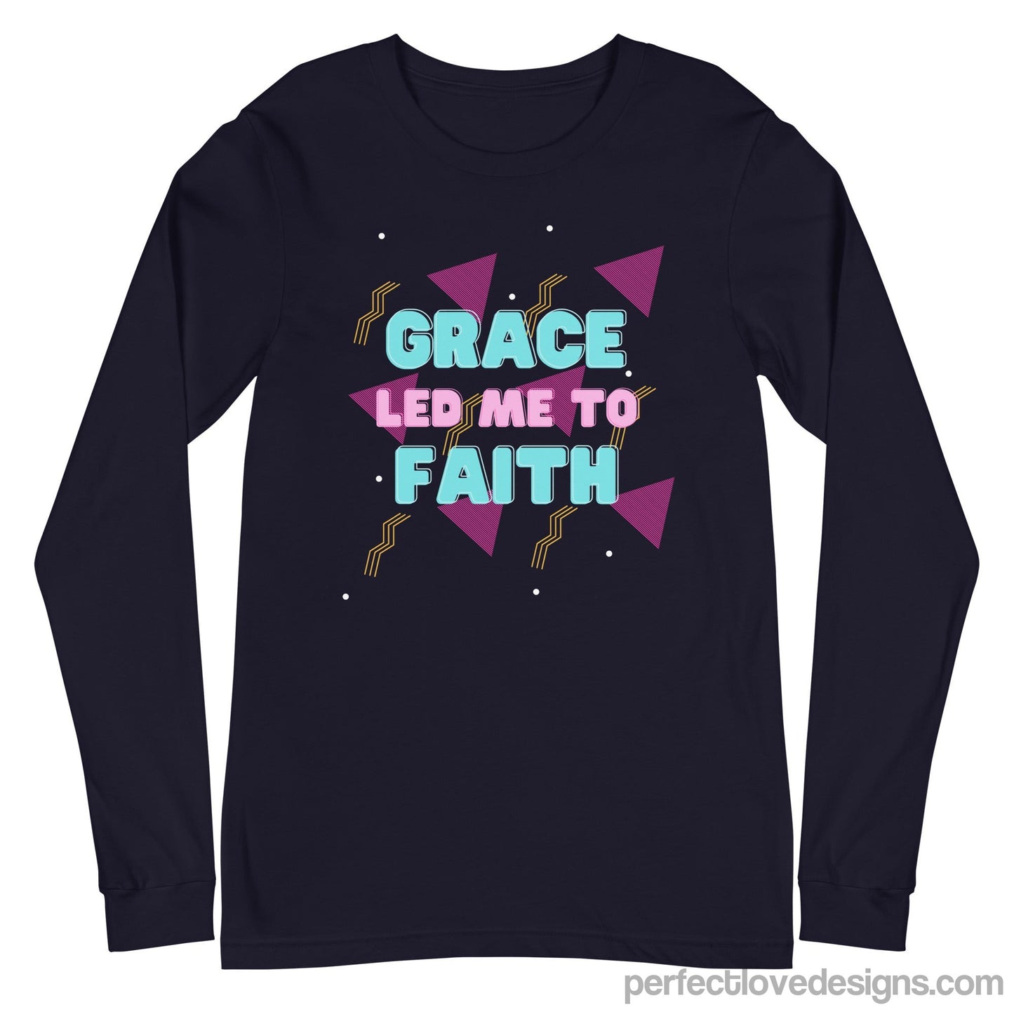 Grace Led Me to Faith Long Sleeve-Navy-XS-Perfect Love Designs