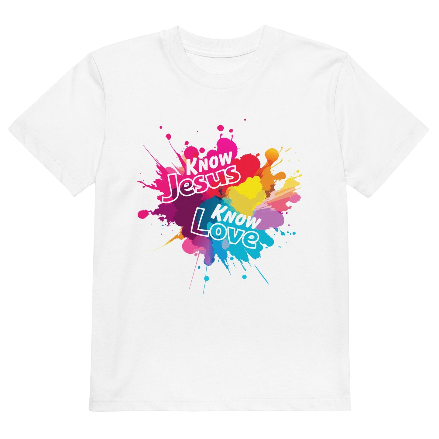 Know Jesus 100% Organic Cotton Youth T-Shirt-White-3-4-Perfect Love Designs