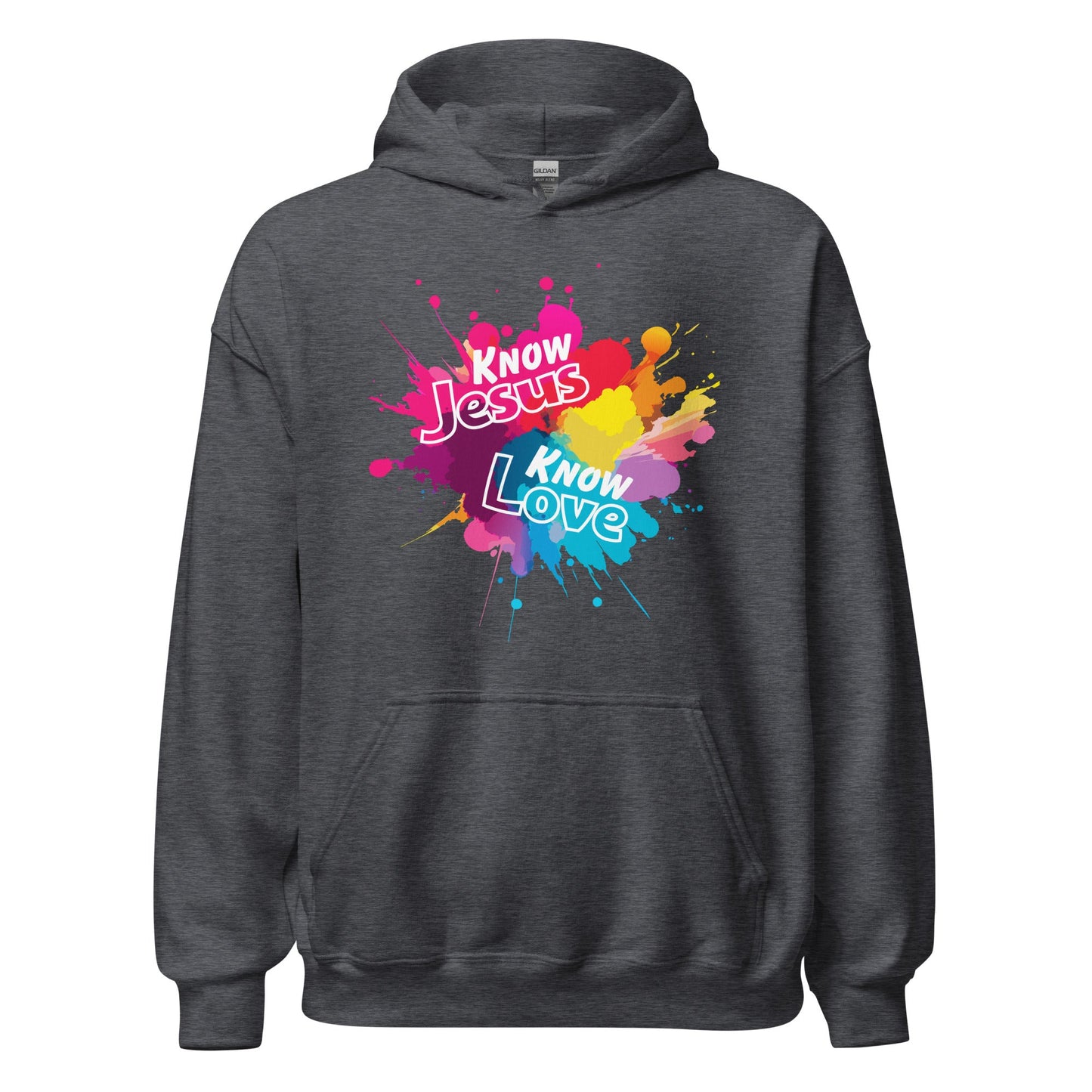 Know Jesus Hoodie-Dark Heather-S-Perfect Love Designs