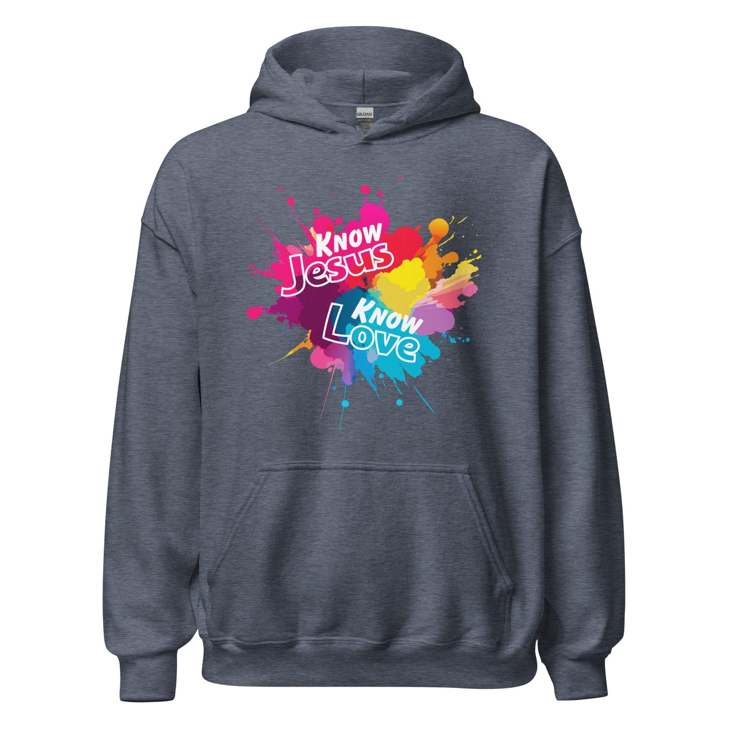 Know Jesus Hoodie-Heather Sport Dark Navy-S-Perfect Love Designs