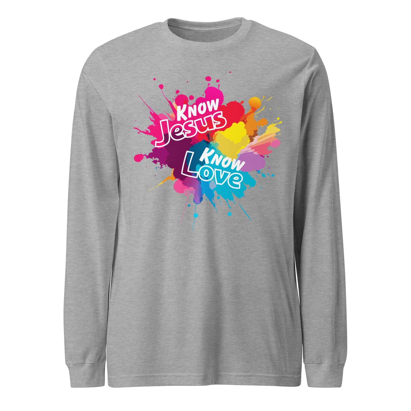 Know Jesus Long Sleeve Tee-Athletic Heather-XS-Perfect Love Designs