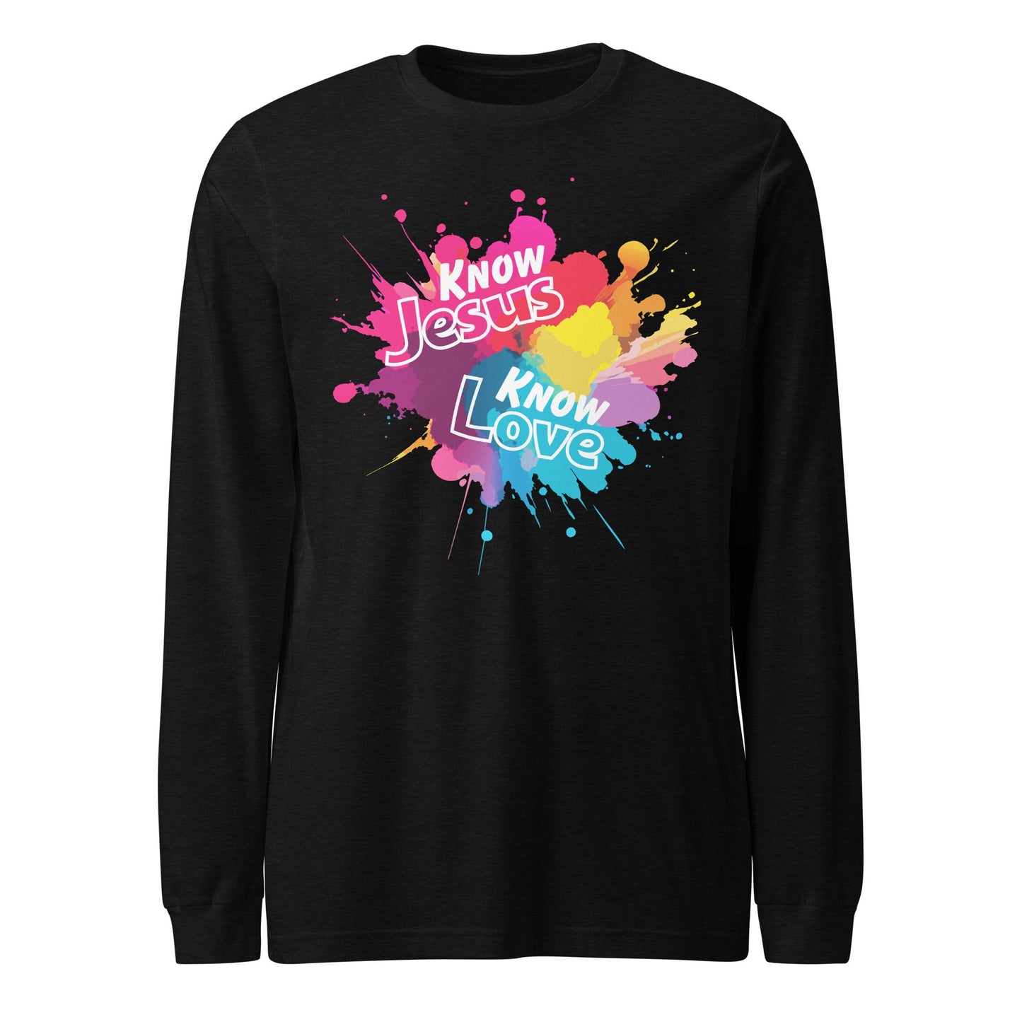 Know Jesus Long Sleeve Tee-Black Heather-XS-Perfect Love Designs