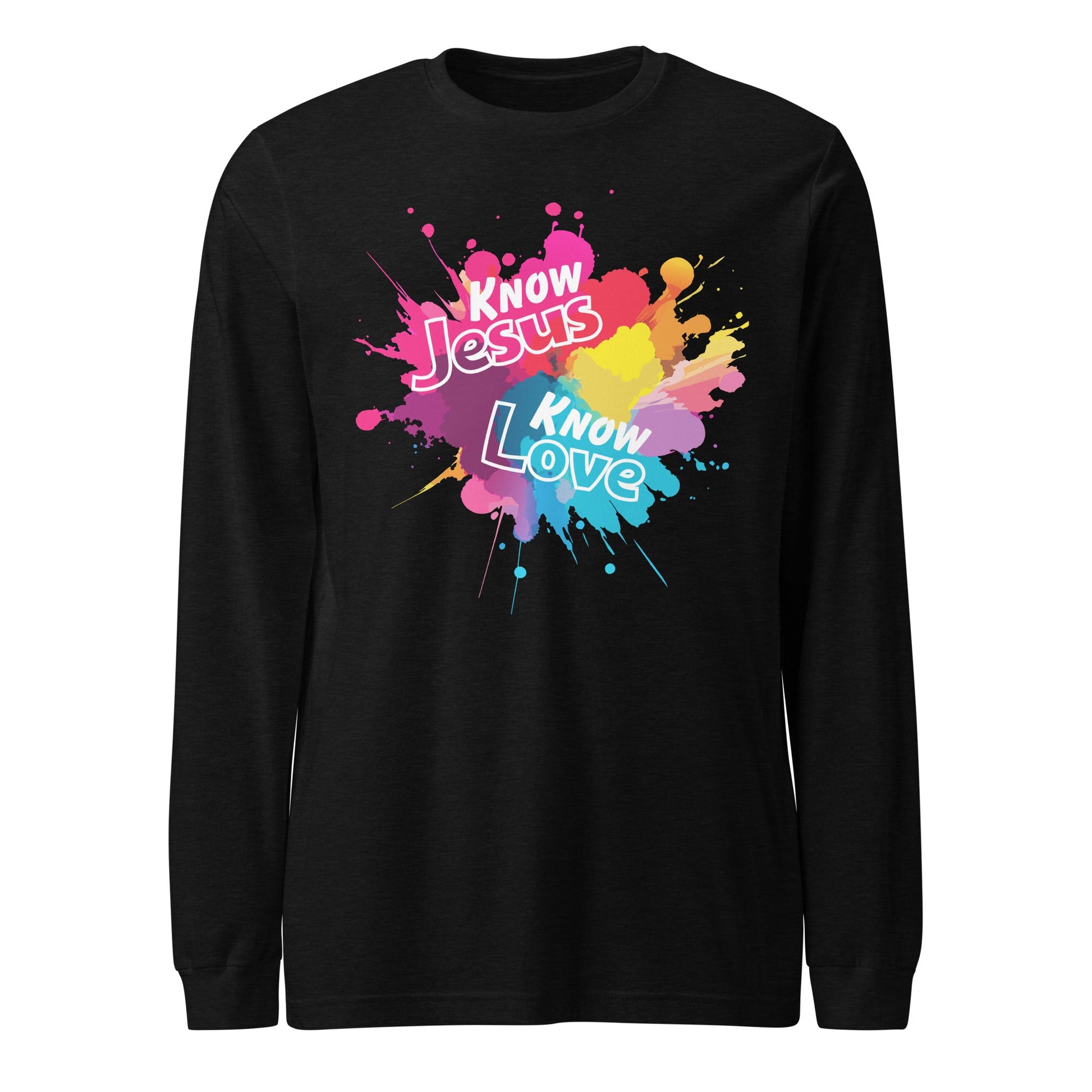 Know Jesus Long Sleeve Tee-Black Heather-XS-Perfect Love Designs