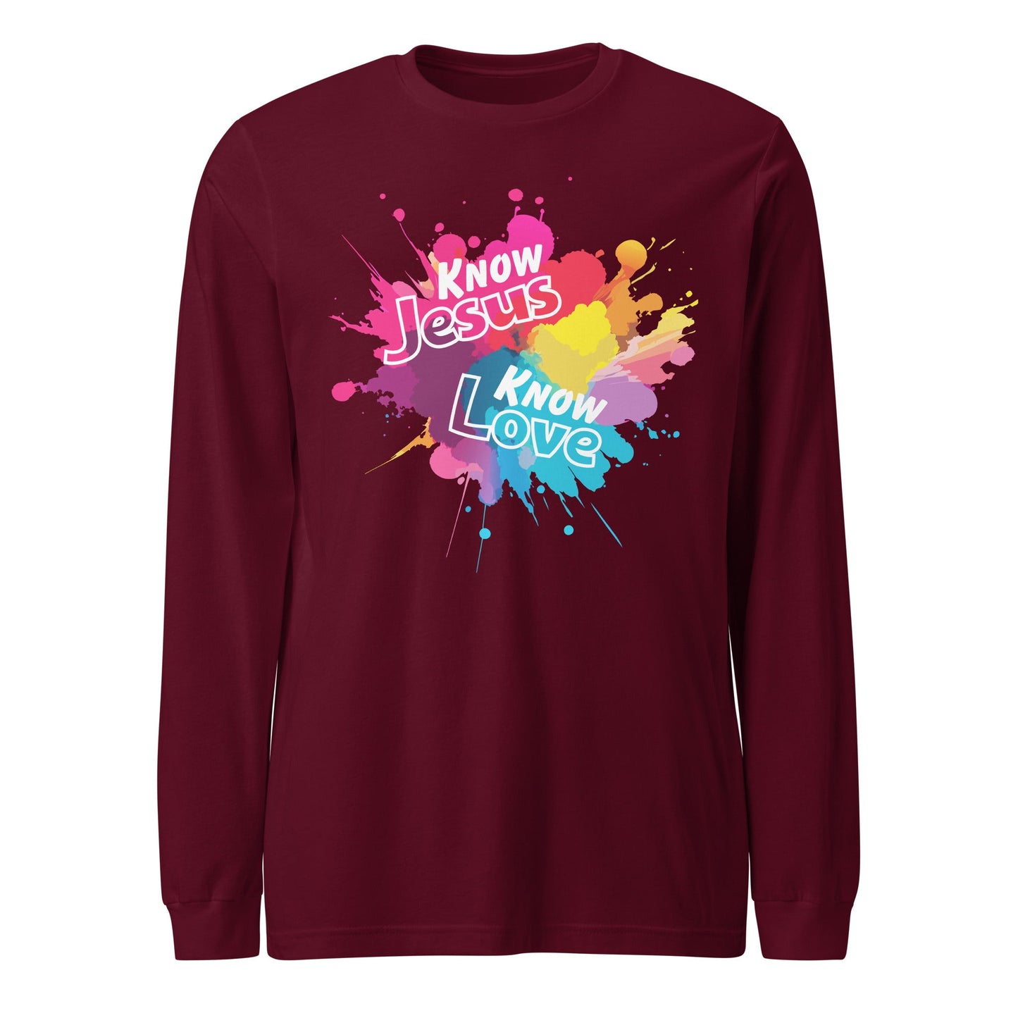 Know Jesus Long Sleeve Tee-Maroon-XS-Perfect Love Designs