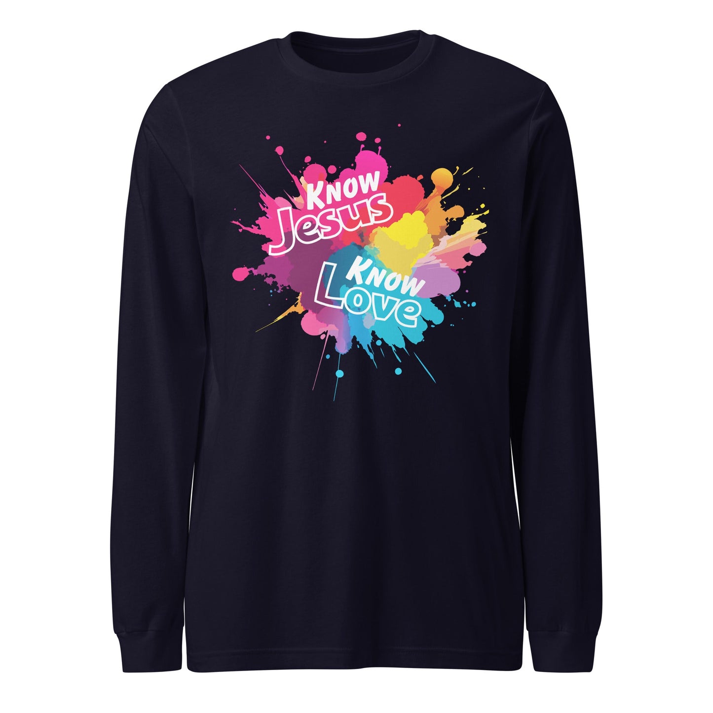 Know Jesus Long Sleeve Tee-Navy-XS-Perfect Love Designs