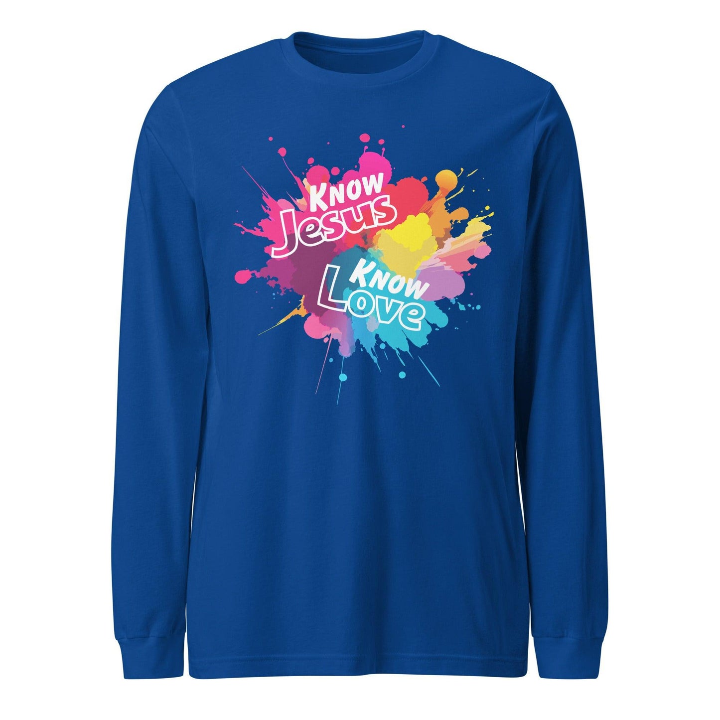 Know Jesus Long Sleeve Tee-True Royal-XS-Perfect Love Designs