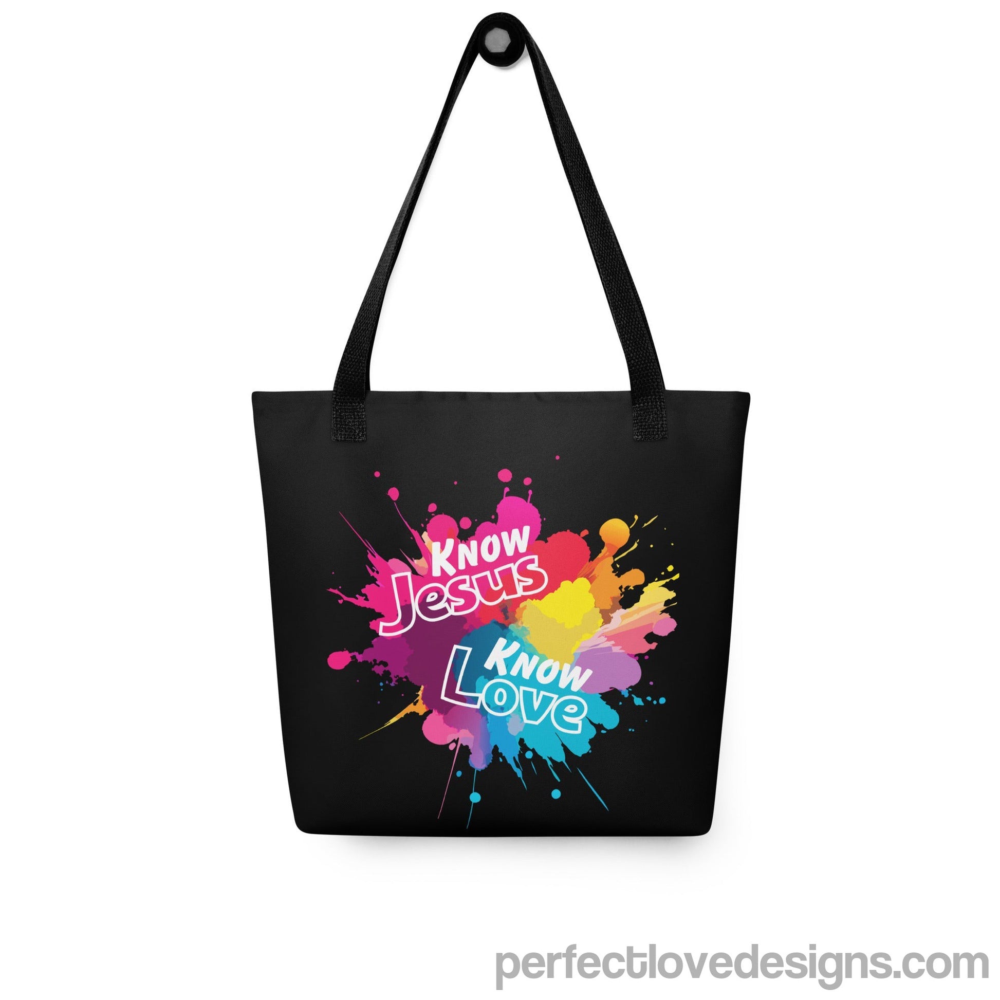Know Jesus Tote Bag by Perfect Love Designs helps to spread the gospel