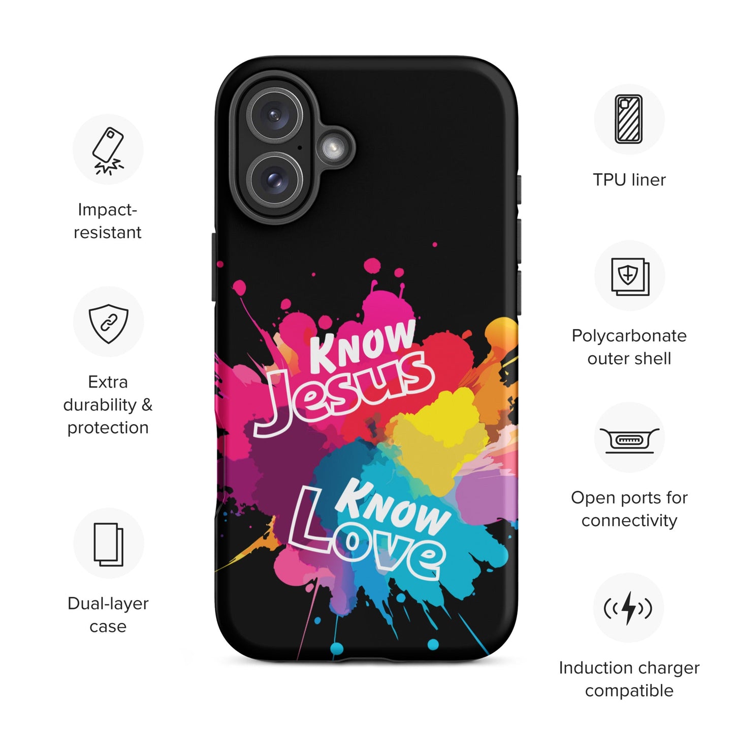 Know Jesus Tough Case for iPhone®-Matte-iPhone 16 Plus-Perfect Love Designs