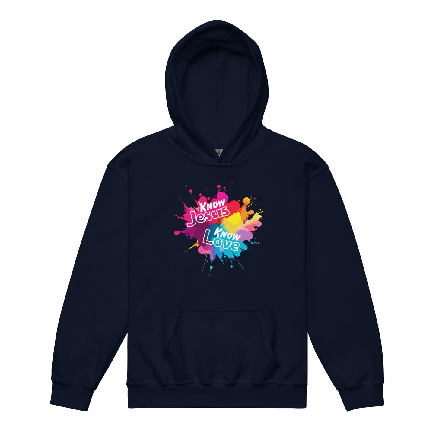 Know Jesus Know Love Youth Hoodie-Navy-Perfect Love Designs
