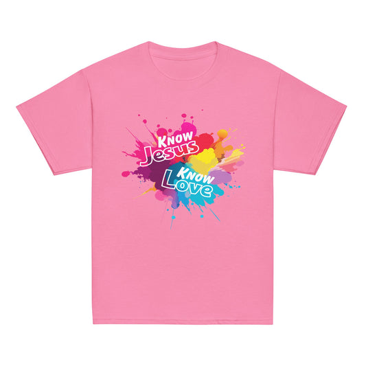 Know Jesus Know Love Youth T-Shirt-Azalea pink-Perfect Love Designs