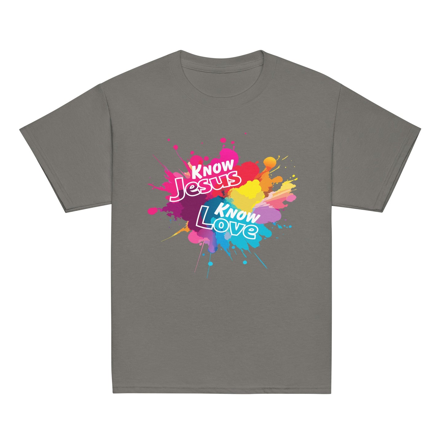 Know Jesus Know Love Youth T-Shirt-Charcoal-Perfect Love Designs